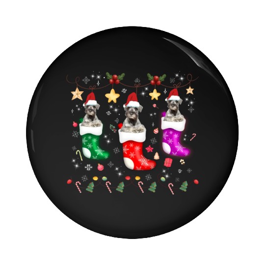Miniature Schnauzer Christmas Lights Funny Xmas Pin Buttons