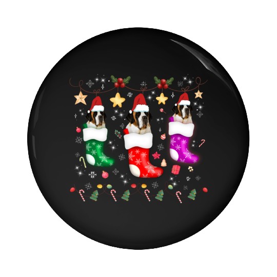 Saint Bernard Christmas Lights Gift Funny Xmas Dog Pin Buttons