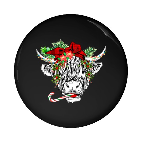 Christmas Highland Cow Merry Christmas Pin Buttons