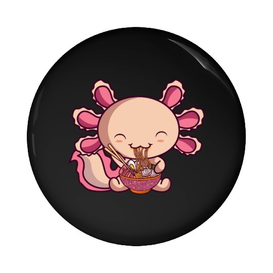 Kawaii Axolotl Eating Ramen Japanese Noodles Anime Pin Buttons
