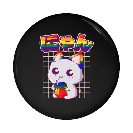 Gay Pride Kawaii Cat Strawberry Milk Rainbow Flag Pin Buttons