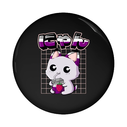 Asexual Pride Kawaii Cat Strawberry Milk Asexual F Pin Buttons