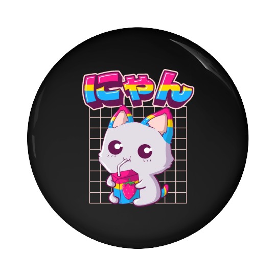 Pansexual Pride Kawaii Cat Strawberry Milk Pansexu Pin Buttons