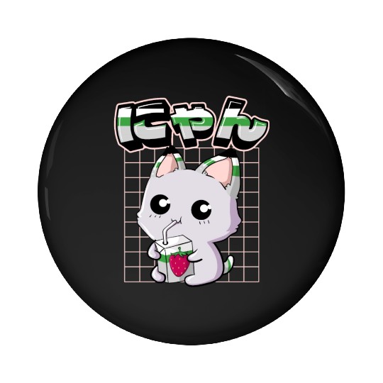 Demiromantic Pride Kawaii Cat Strawberry Milk Pin Buttons