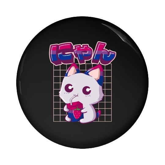 Bisexual Pride Bi Kawaii Cat Strawberry Milk Bisex Pin Buttons