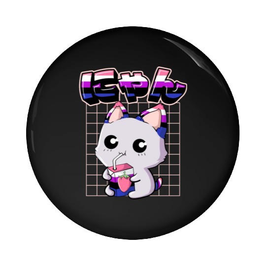 Genderfluid Pride Kawaii Cat Strawberry Milk Pin Buttons