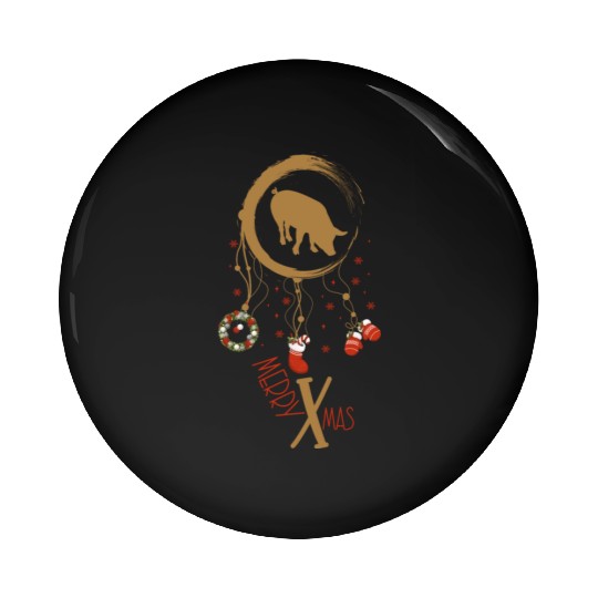 Winter dreamcatcher Christmas Pig Pin Buttons