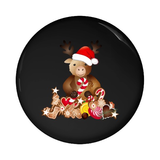 cute reindeer for christmas with santa hat Pin Buttons