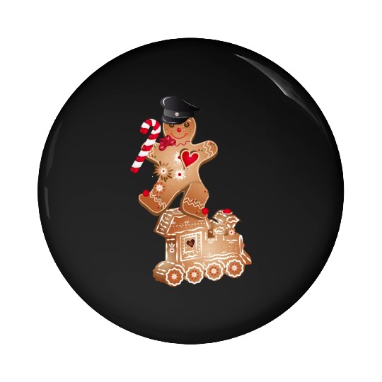 Gingerbread man as engine driver on the locomotive Pin Buttons