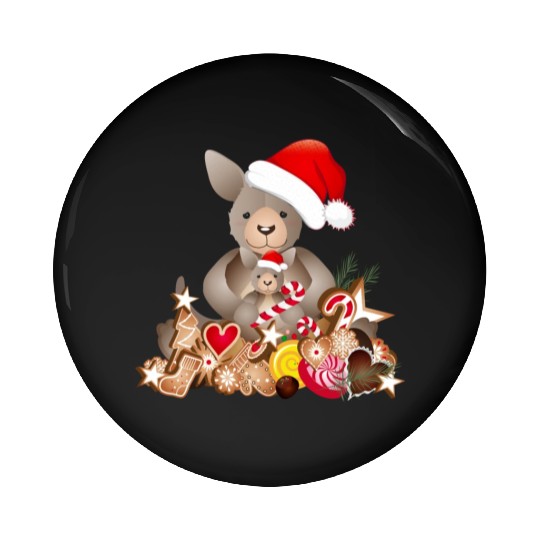 cute kangaroo for christmas with santa hat Pin Buttons