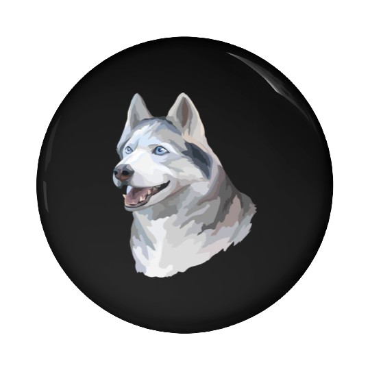 Cute Siberian Husky Dog Watercolor Painting Pin Buttons