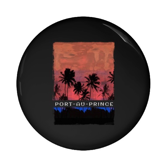 Port au Prince Haiti Vacation Souvenir Palm Tree Pin Buttons