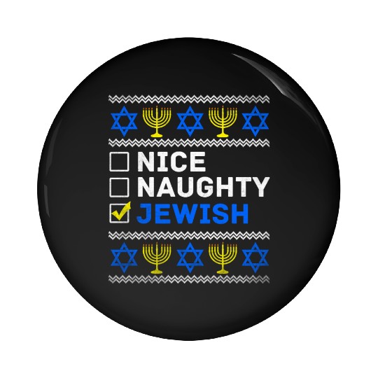 Nice Naughty Jewish Ugly Hanukkah Sweater Chanukah Pin Buttons