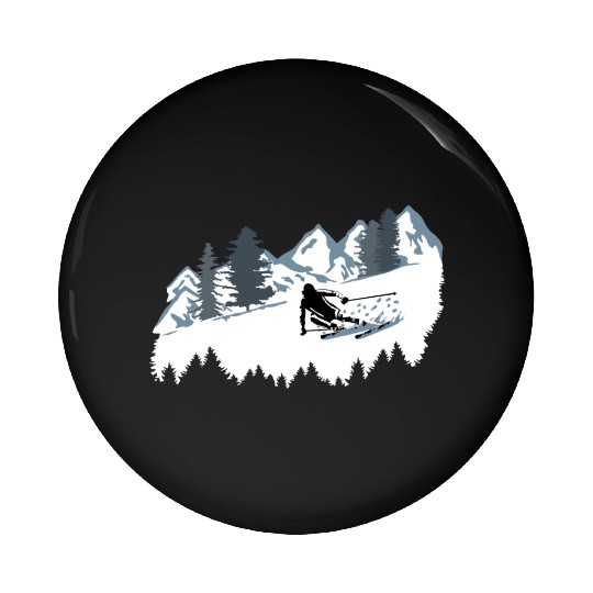 Skier and Mountains, Skiing Pin Buttons