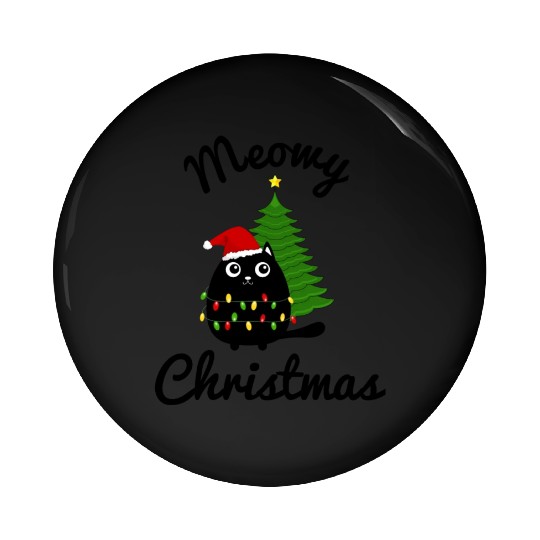 Meowy Christmas | cute Cat Xmas Pin Buttons Tree Winter
