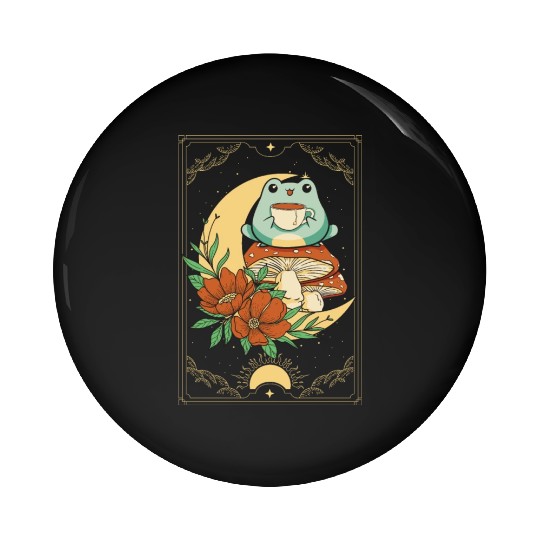 Cottagecore Aesthetic Tarot Card Frog Sipping Tea Pin Buttons