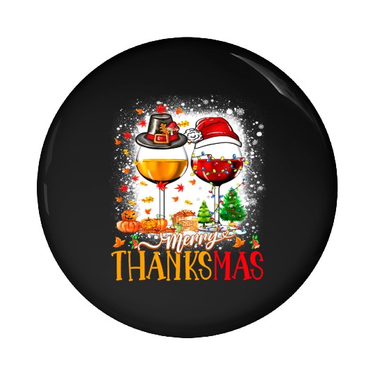 Merry Thanksmas Santa Hat Thanksgiving Christmas Pin Buttons