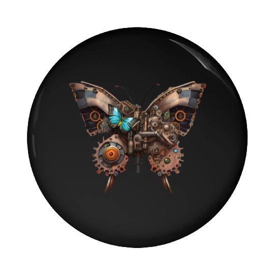 Steampunk mechanical butterfly Pin Buttons