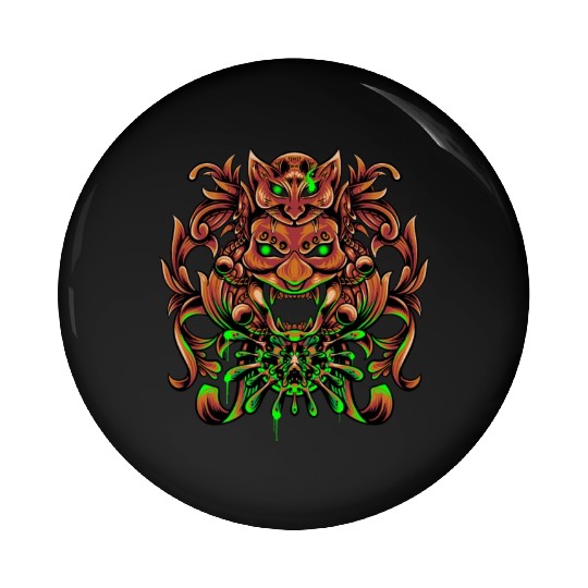 Bronze Neon Oni Mask Pin Buttons