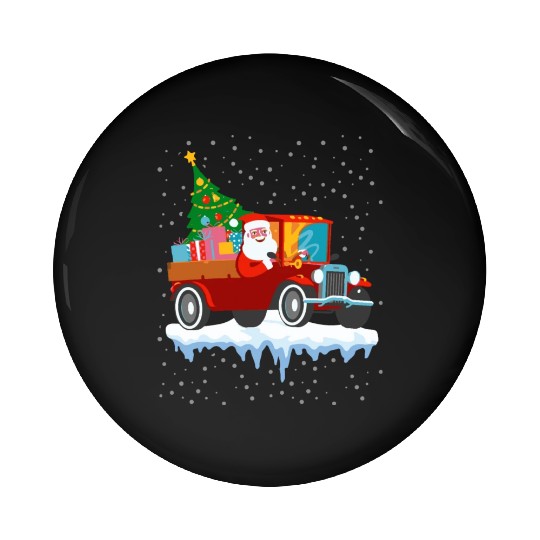 Red jeep pine tree Funny Merry Christmas family Pin Buttons