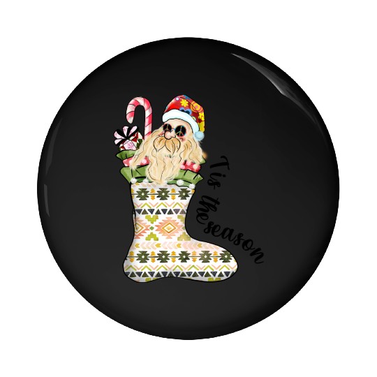 Tis the season Santa In Christmas Stocking Pin Buttons