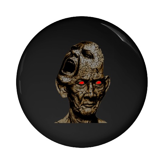 Stoic Old Man With Cracked Leathery Skin Red Eyes Pin Buttons