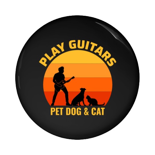 Bass Guitar Player Musician Bassist Cat Dog Animal Pin Buttons
