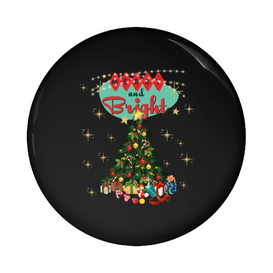 Merry and Bright Retro Christmas Pin Buttons