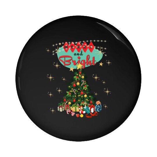 Merry and Bright Retro Christmas Pin Buttons