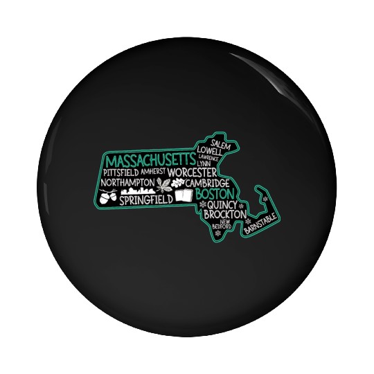 Massachusetts Boston cute map Salem Lowell Lawrenc Pin Buttons