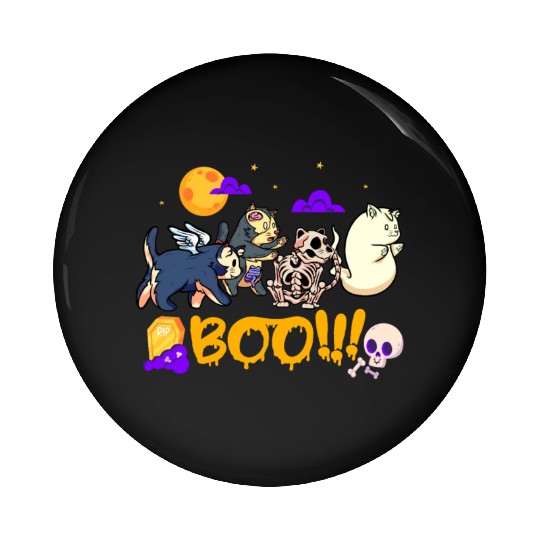 Boo! | Spooky Funny Halloween | Mummy Skeleton Pin Buttons