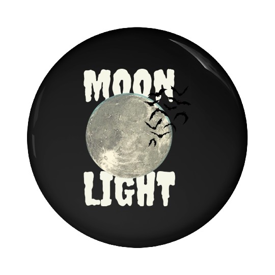 Dark Green Illustrated Moon Light Bat Pin Buttons