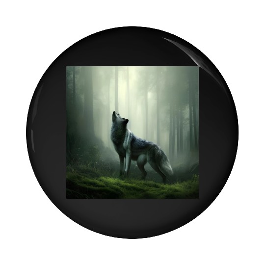 Howling wolf at midnight Pin Buttons