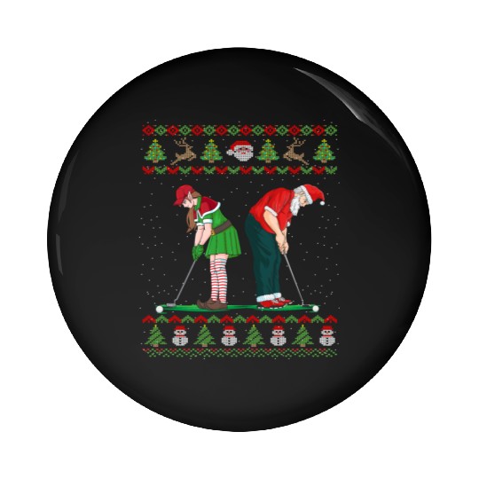 Golf Elf Golfer Ugly Christmas Santa Claus Golfing Pin Buttons