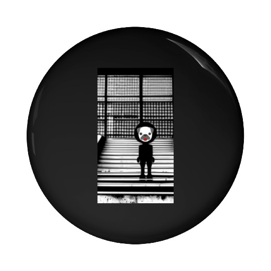 Cute Pug in Pin Buttons Standing on the Steps - Street