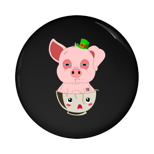St Patricks Day Lucky Pig In A Kawaii Ramen Bowl Pin Buttons