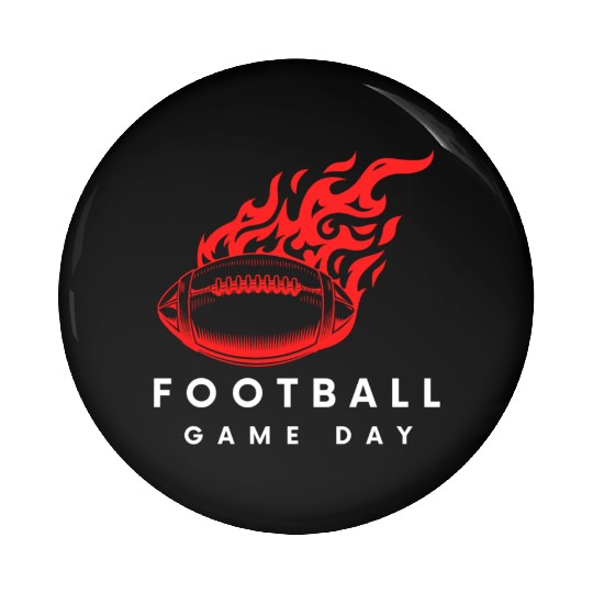 Red Football On Fire Game Day , football fan Pin Buttons .