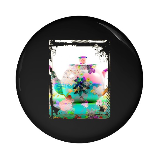 Japan Tea Pot Floral Pattern Chrysanthemum Cherry Pin Buttons