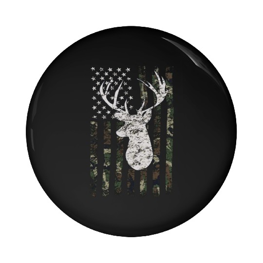 Buck Deer Hunting Camouflage Flag Hunter Pin Buttons