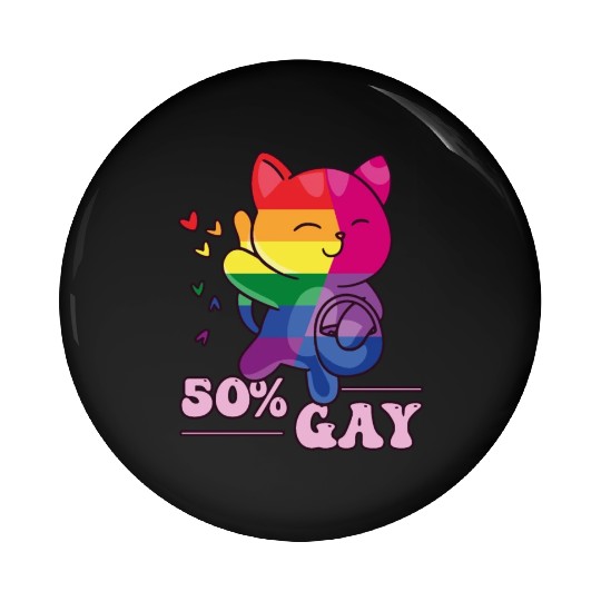 50% Gay Bi Bisexual Pride Kawaii Cat Kawaii Pin Buttons
