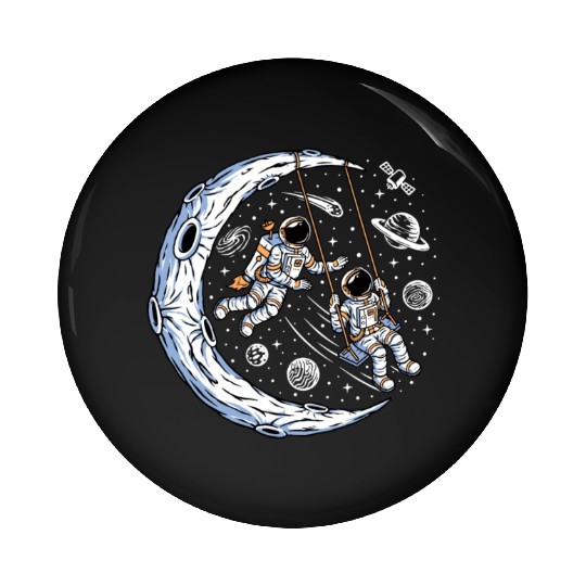 Astronauts on swing on moon Pin Buttons