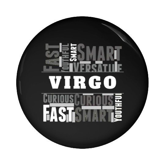 Virgo Zodiac Star Sign Word Cloud Square Monochrom Pin Buttons