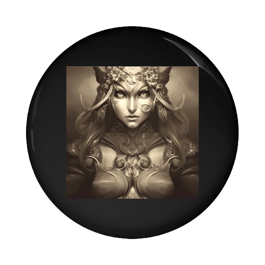 Warrior princess wearing gothic plate dark fantasy Pin Buttons