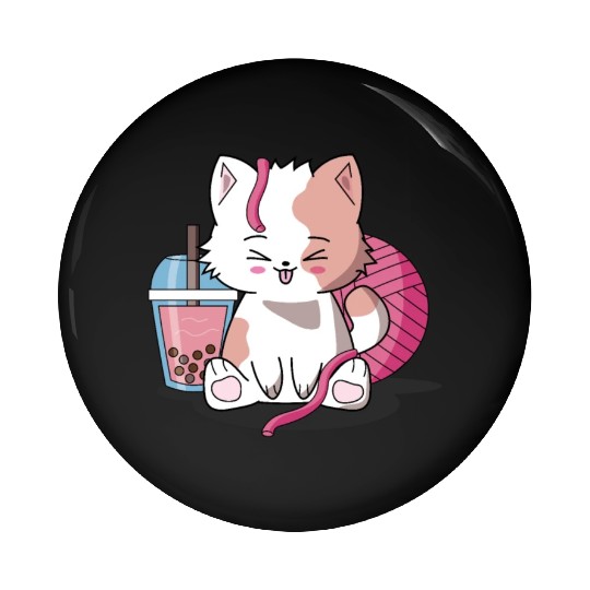 Chibi Boba Tea Cat Pin Buttons