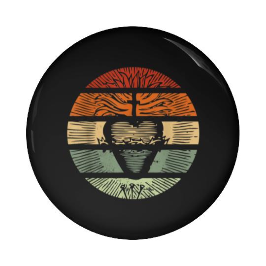 Sacred Heart of Jesus Christ Retro Sunset Art Cath Pin Buttons
