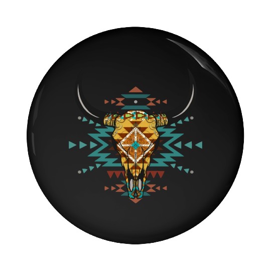 Western Aztec Bull Skull Pin Buttons