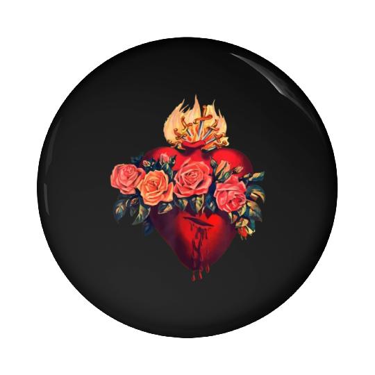 Sacred Heart of Jesus Christ Retro Sunset Art Cath Pin Buttons