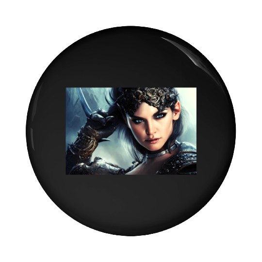 Warrior princess wearing gothic plate fantasy art Pin Buttons