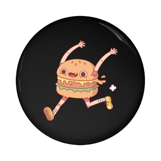 Cute Happy Running Burger Fast Food Pin Buttons