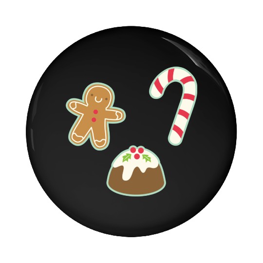 Cute Gingerbread Man Candy Cane and Christmas Pin Buttons